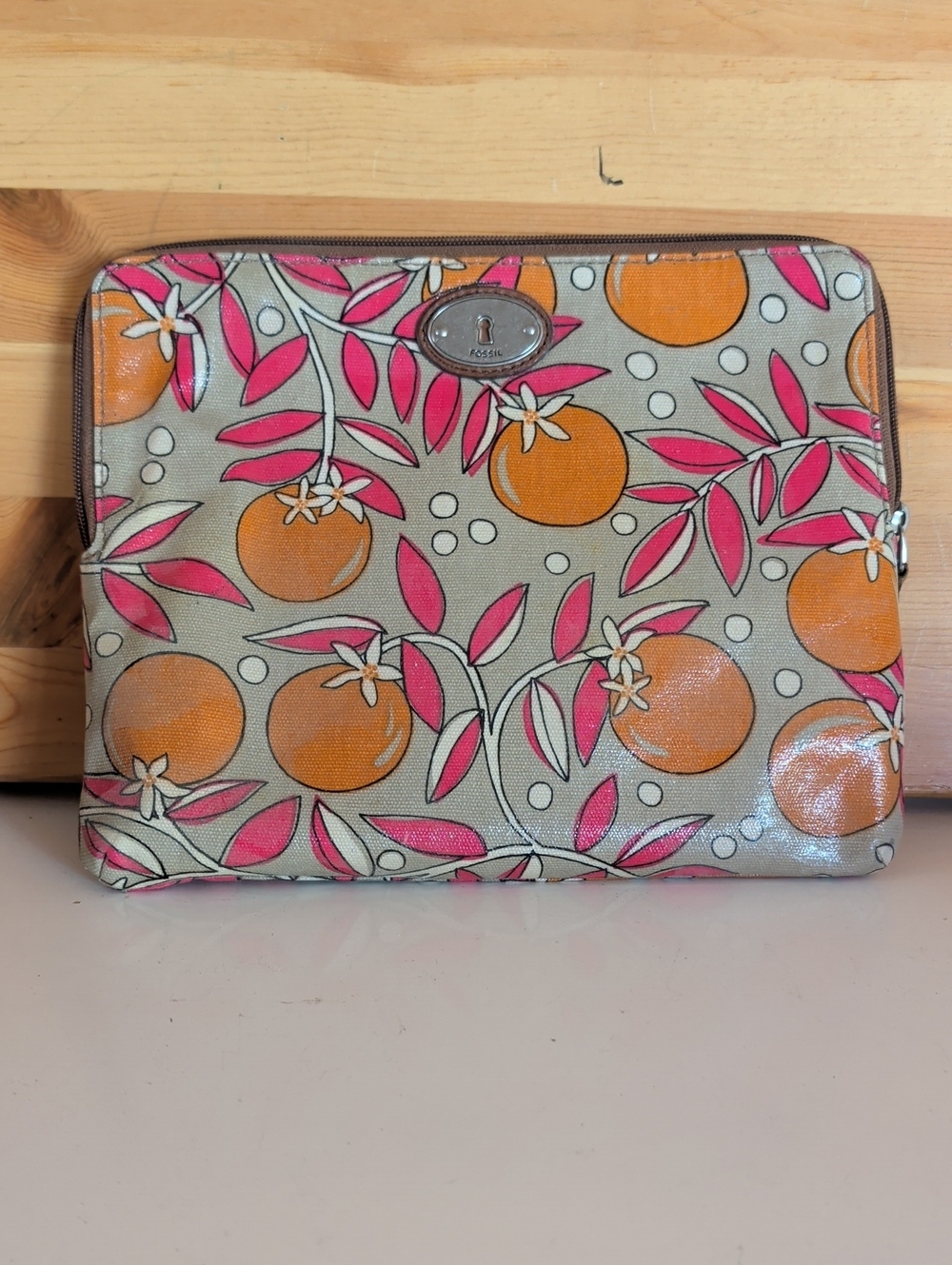 Fossil Orange & Pink Botanical Zip Pouch.